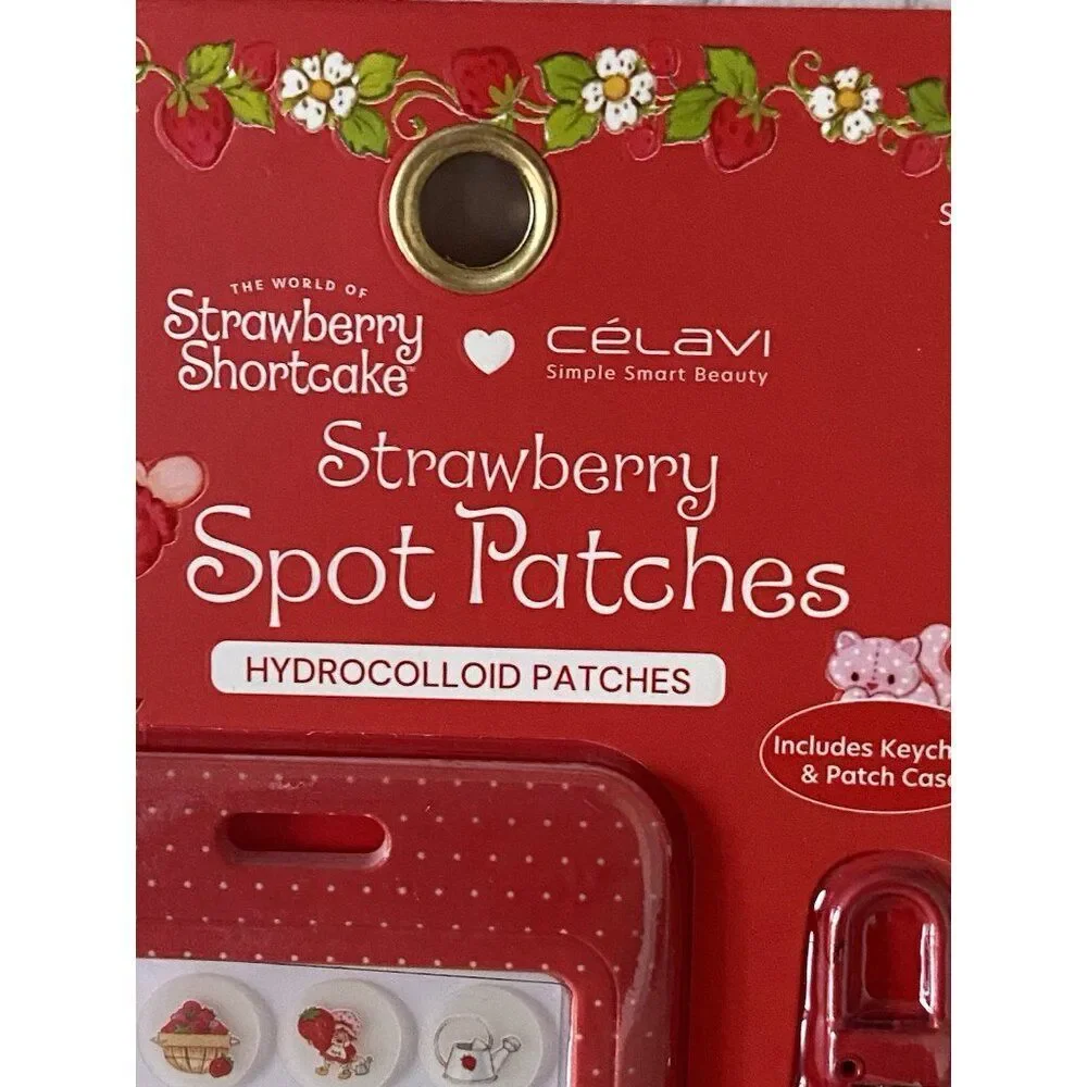 Strawberry Shortcake‎ Spot Patches With Keychain And Reusable Case Red 18 ct NEW